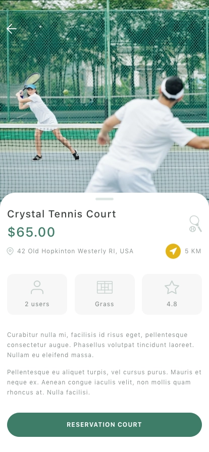 Tennis Court Booking Mobile App UI Kit - Screenshot 2