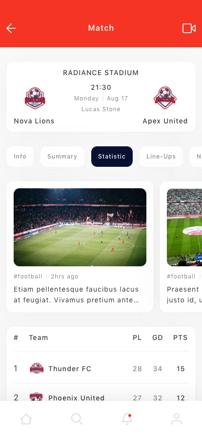 Livescore Sport Mobile App UI Kit - Screenshot 5