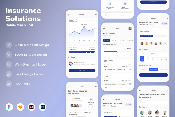 Insurance Solutions Mobile App UI Kit