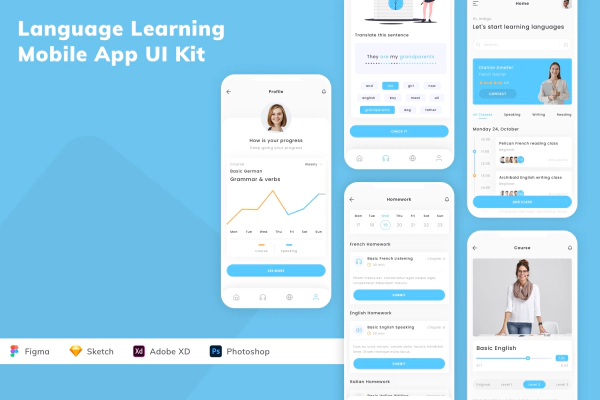 Language Learning Mobile App UI Kit