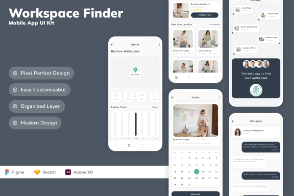Workspace Finder Mobile App UI Kit
