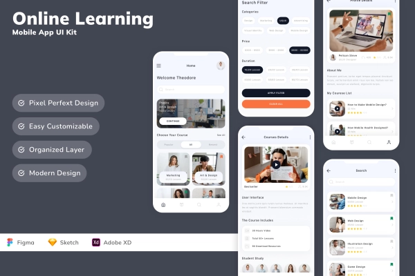 Online Learning Mobile App UI Kit