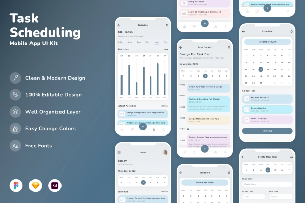 Task Scheduling Mobile App UI Kit