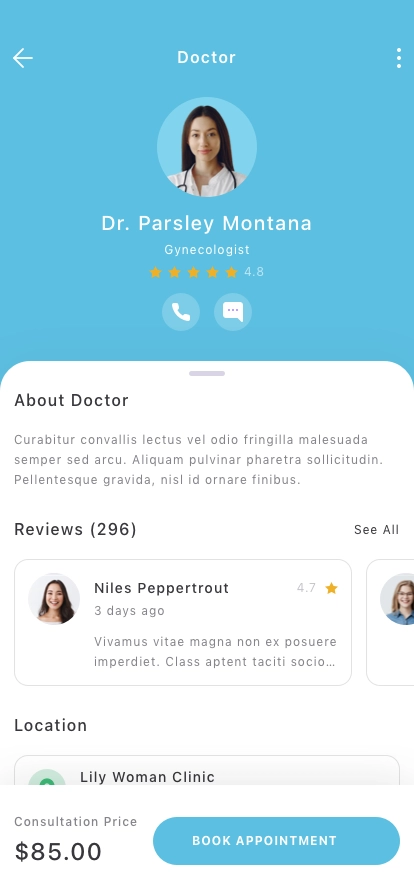 OBGYN Care & Gynecologist Mobile App UI Kit - Screenshot 3