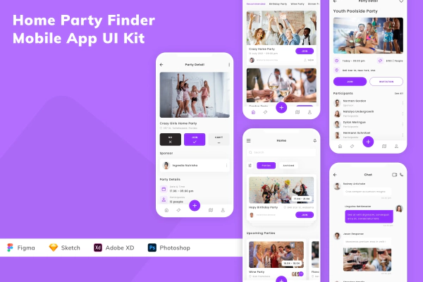 Home Party Finder Mobile App UI Kit