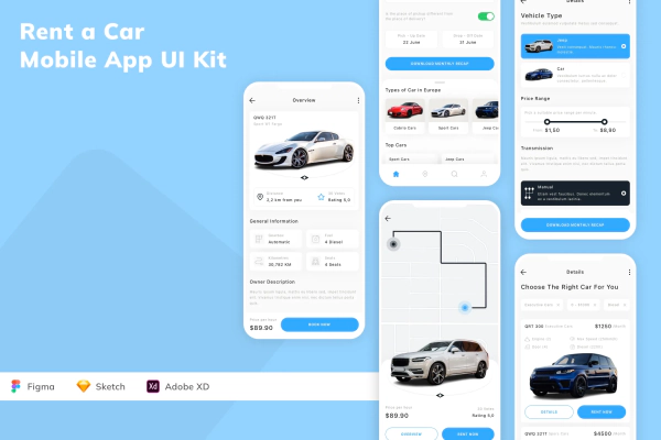 Rent a Car Mobile App UI Kit