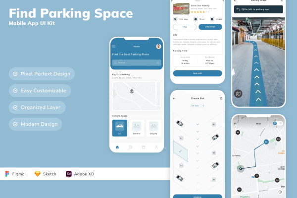Find Parking Space Mobile App UI Kit