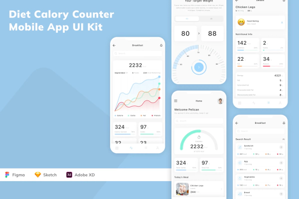 Diet Calory Counter Mobile App UI Kit