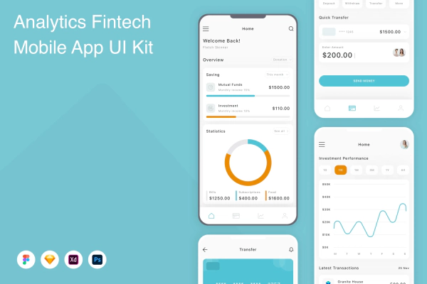 Analytics Fintech Mobile App UI Kit