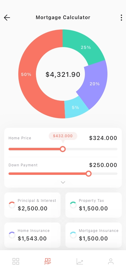 Home Mortgage Calculator Mobile App UI Kit - Screenshot 1