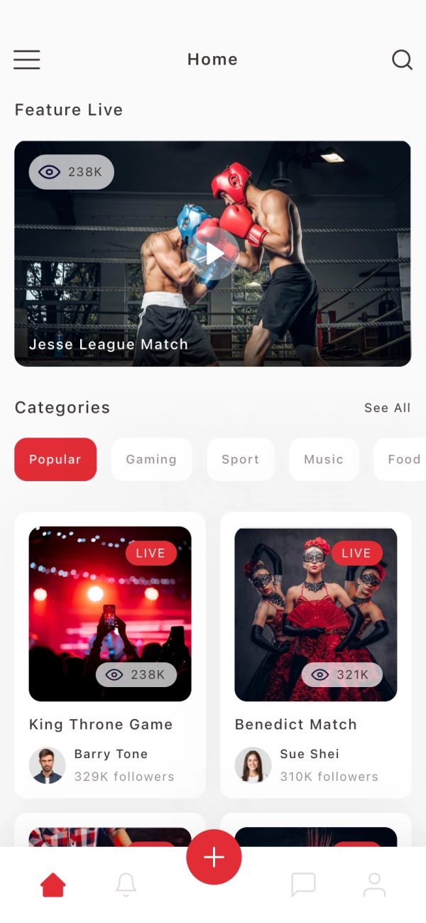 Live Streaming Mobile App UI Kit for Figma, Sketch & XD | UIworkshop