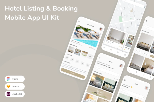 Hotel Listing & Booking Mobile App UI Kit