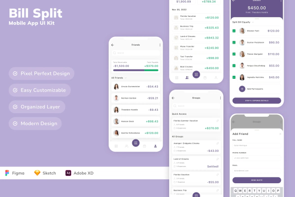 Bill Split Mobile App UI Kit