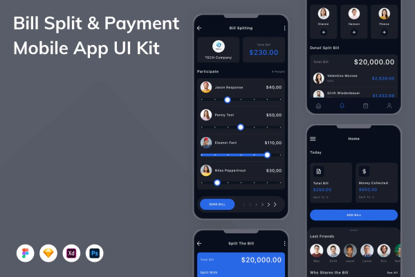 Bill Split & Payment Mobile App UI Kit