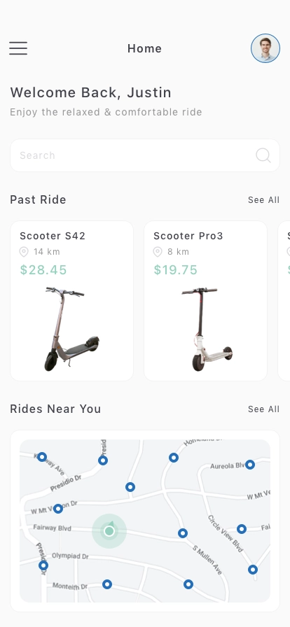 Scooter Hire Mobile App UI Kit - Screenshot 1