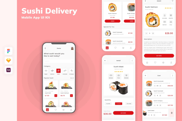 Sushi Delivery Mobile App UI Kit