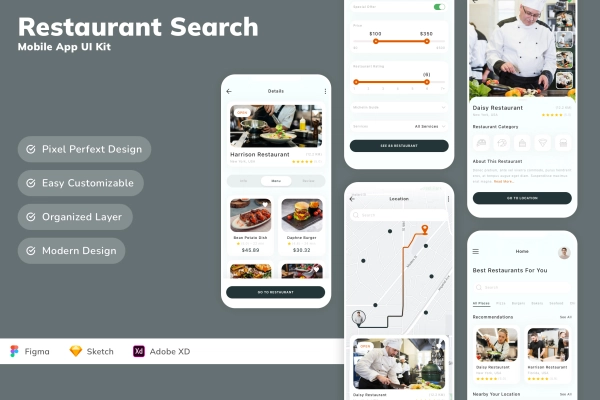 Restaurant Search Mobile App UI Kit