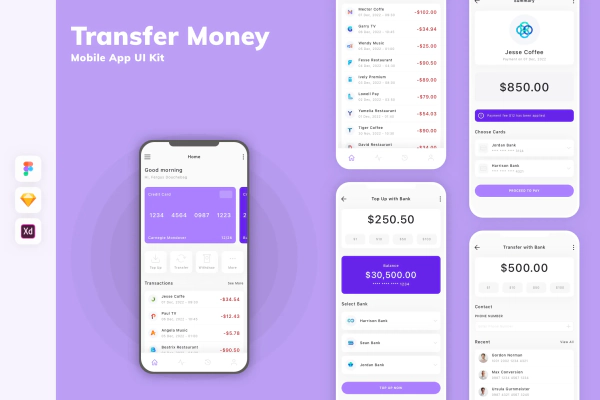 Transfer Money Mobile App UI Kit