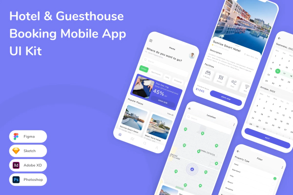 Hotel & Guesthouse Booking Mobile App UI Kit