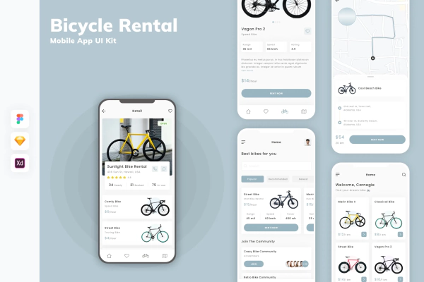 Bicycle Rental Mobile App UI Kit