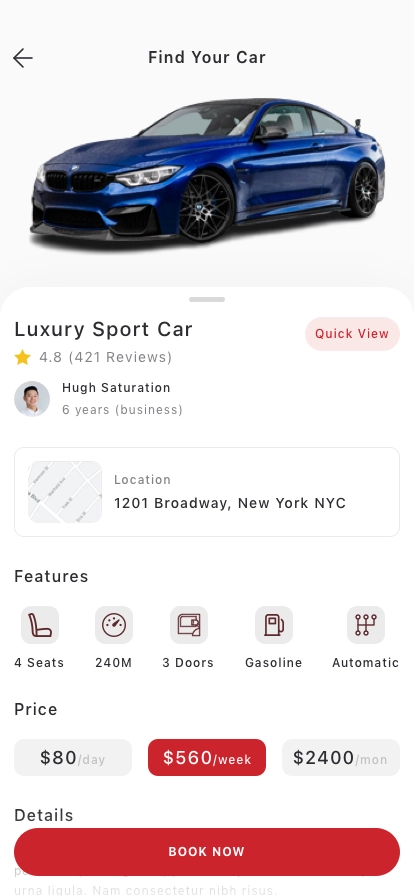 Rental Car Mobile App UI Kit - Screenshot 5