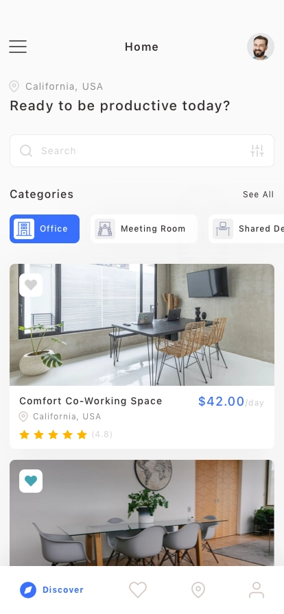 Co-Working Space Finder Mobile App UI Kit - Screenshot 1