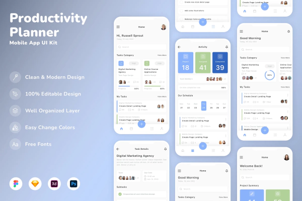 Productivity Planner Mobile App UI Kit