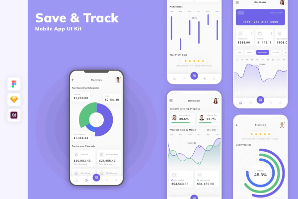 Save & Track Dashboard Mobile App UI Kit