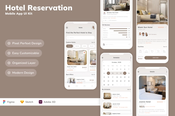 Hotel Reservation Mobile App UI Kit