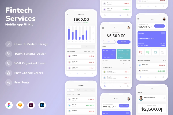 Fintech Services Mobile App UI Kit