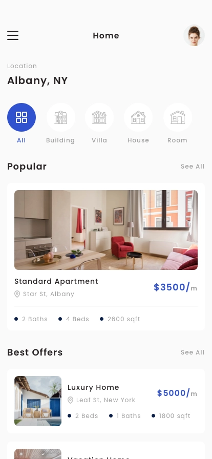 Real Estate & Rental Home Mobile App UI Kit - Screenshot 1