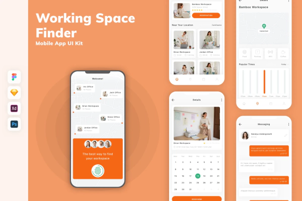 Working Space Finder Mobile App UI Kit