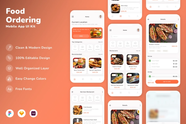Food Ordering Mobile App UI Kit