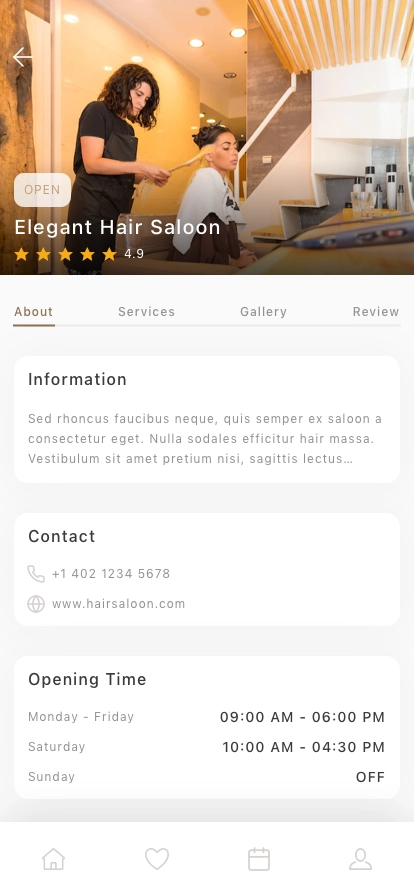 Hair Saloon Mobile App UI Kit - Screenshot 3