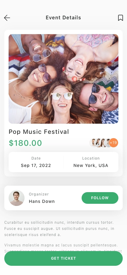 Event Finder & Booking Mobile App UI Kit - Screenshot 4