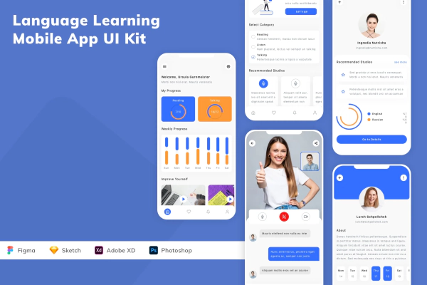 Language Learning Mobile App UI Kit