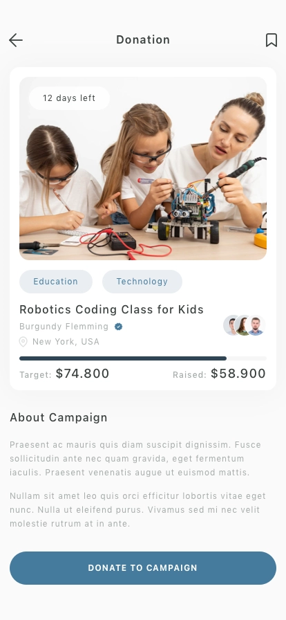 Donation and Charity Mobile App UI Kit - Screenshot 2