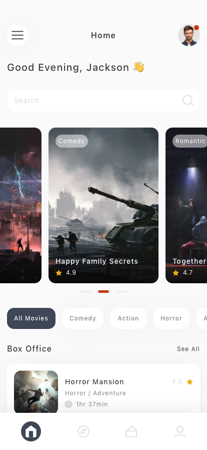 Movie & Cinema Ticket Mobile App UI Kit - Screenshot 1