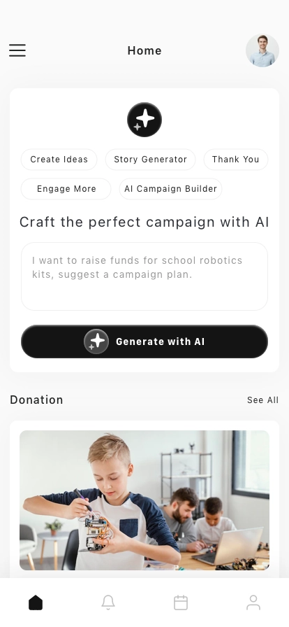 AI Fundraising Mobile App UI Kit - Screenshot 1