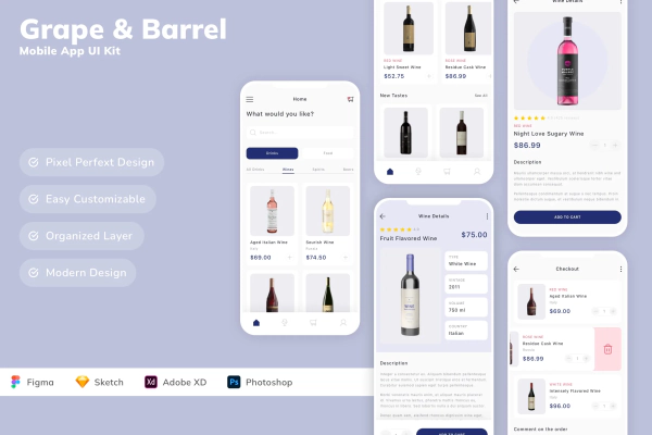 Grape & Barrel Mobile App UI Kit