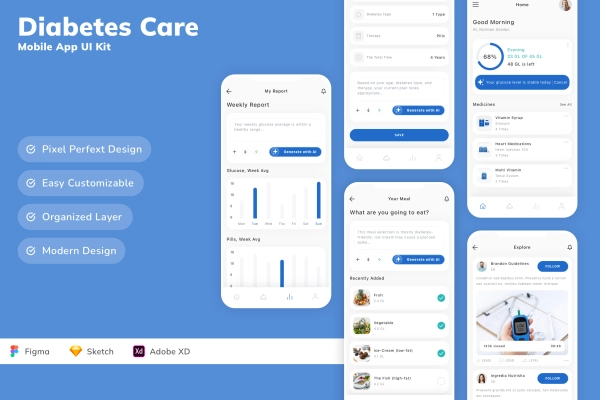 Diabetes Care Mobile App UI Kit