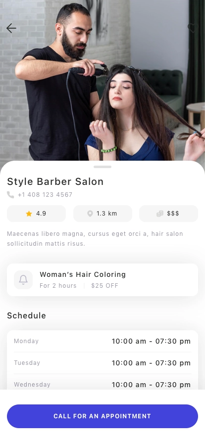 Salon Search & Booking Mobile App UI Kit - Screenshot 3