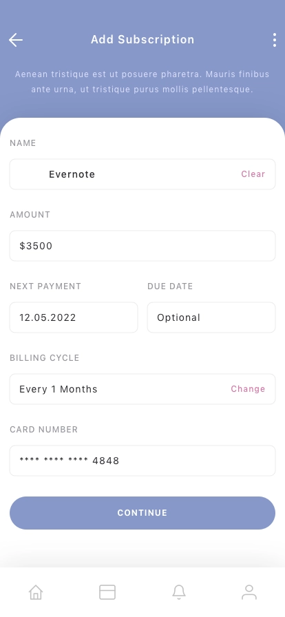 Subscription Manager Mobile App UI Kit - Screenshot 5