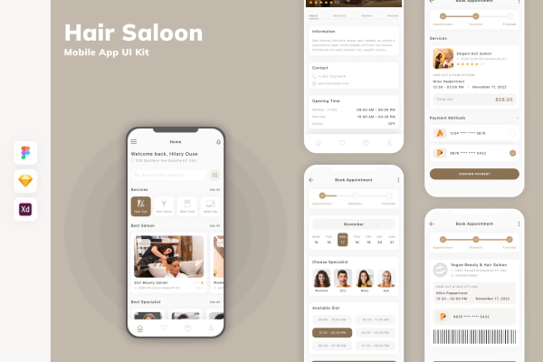 Hair Saloon Mobile App UI Kit