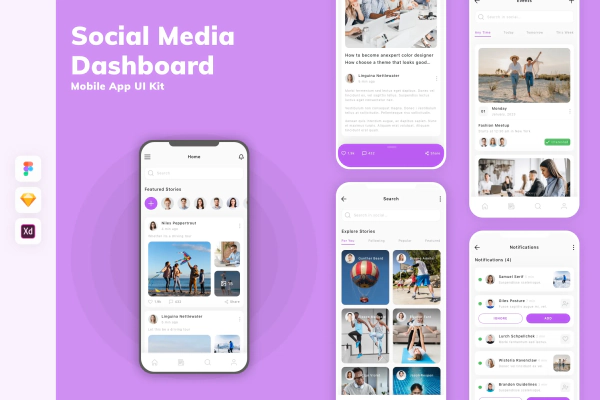Social Media Dashboard Mobile App UI Kit