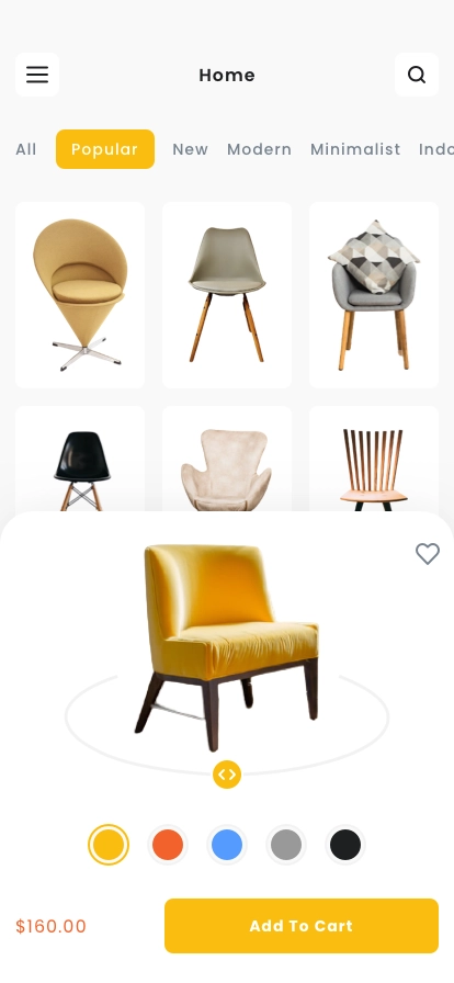 Chair Shop e-Commerce Mobile App UI Kit - Screenshot 2