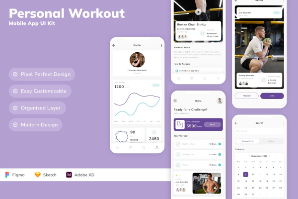 Personal Workout Mobile App UI Kit
