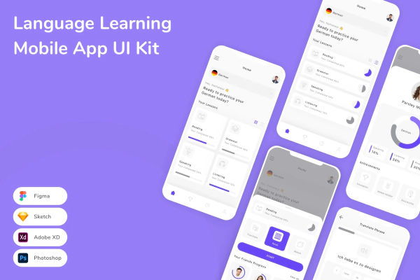 Language Learning Mobile App UI Kit