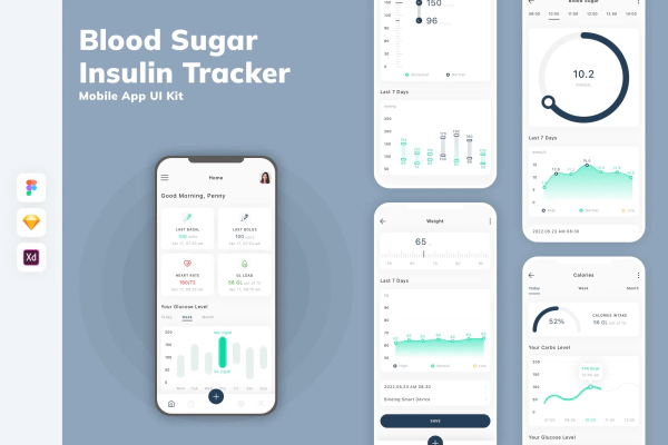 Blood Sugar & Insulin Tracker Mobile App UI Kit