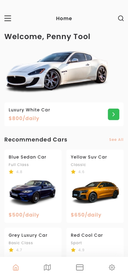 Luxury Car Rental Mobile App UI Kit - Screenshot 1